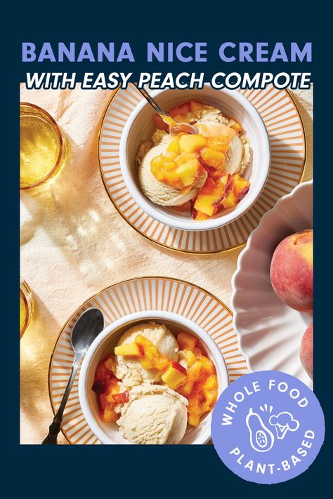 via @forksoverknives Peach Nice Cream, Banana Nice Cream Recipes, Cranberry Cobbler, Vegan Nice Cream, Peach Compote, Vegan Peach, Nice Cream Recipe, Banana Nice Cream, Cooking Courses