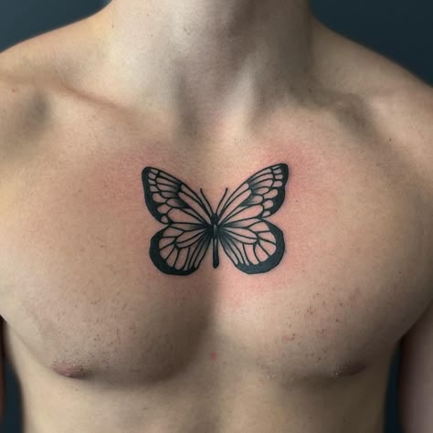 Men's Butterfly Tattoo, Butterfly Tattoo On Men, Butterfly Tattoo Chest, Butterfly Tats, Mens Butterfly Tattoo, Borboleta Tattoo, Tattoo Aesthetic, Boy Tattoos, Chest Tattoo