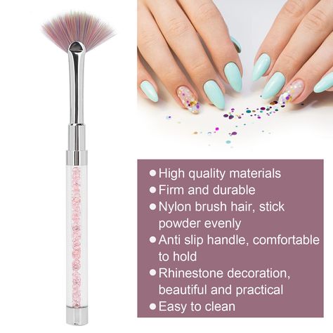 Nail Brush Fan Shape Nylon Hair Rhinestone Handle Nail Powder Remover Hair Fan, Gradient Nail Design, Fan Brush, Acrylic Brushes, Brush Hair, Nail Powder, Nail Brush, Gradient Nails, Pedicure Nail Art