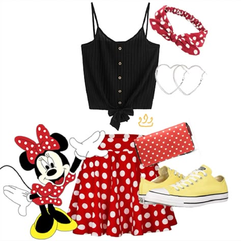 Minnie And Daisy Disney Bounding, Clarabelle Cow Disneybound, Disneybound Outfits Minnie Mouse, Disney Bounding Minnie Mouse, Minnie Inspired Outfit, Minnie Mouse Bounding, Disney Character Themed Outfits, Disney Bound Minnie Mouse, Disney Bounding Summer