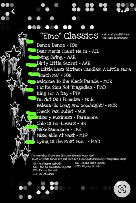 Emo Songs Playlists, Emo Songs, Ohio Is For Lovers, Emo Song, Emo People, Respect Your Elders, Emo Love, Emo Stuff, Emo Aesthetic