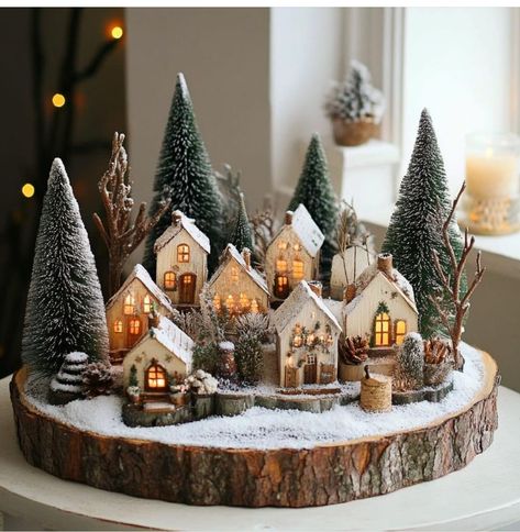 Christmas Village Display, Christmas Themes Decorations, Diy Christmas Decorations Easy, Rustic Christmas Tree, Handmade Christmas Decorations, Christmas Villages, Christmas Crafts Decorations, Christmas Centerpieces, Christmas Table Decorations