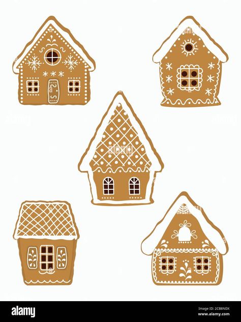 Download this stock vector: Set of gingerbread houses. Christmas cookies. Vector illustration - 2CB8NDX from Alamy's library of millions of high resolution stock photos, illustrations and vectors. Gingerbread House Illustration, Gingerbread House Svg, Houses Illustration, Halloween Gingerbread House, Cookie Vector, Traditional Christmas Cookies, New Years Ball, Christmas Gingerbread Cookies, Houses Christmas