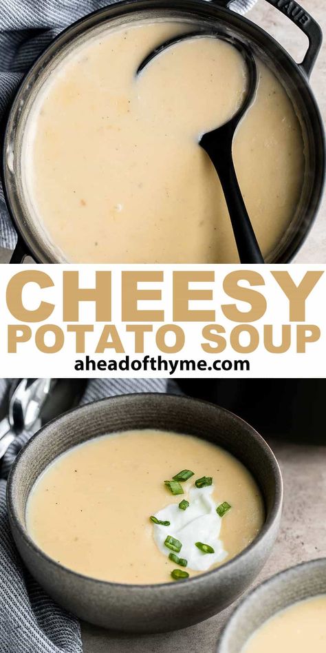 Cheesy Potato Soup Cheddar Potato Soup, Potato Cheddar Soup, Cheddar Potatoes, Cheesy Potato Soup, Leftover Potatoes, Thyme Recipes, Creamy Potato Soup, Cheesy Potato, Potato Soup Recipe