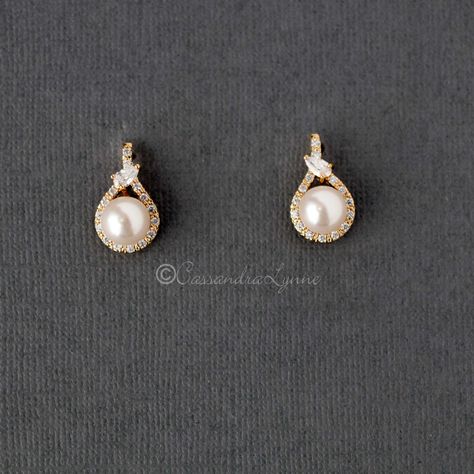 CZ Wrapped Ivory Pearl Stud Earrings - Cassandra Lynne Single Pearl Earrings, Unique Pearl Earrings, Pearl Earrings Designs, Real Pearl Earrings, Delicate Gold Jewelry, Modern Gold Jewelry, Contemporary Earrings, White Pearl Earring, Gold Earrings For Women