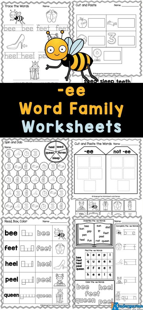 Ee Phonics, Rhyming Words Activities, Ee Words, Word Family Sort, Word Families Printables, Digraphs Worksheets, Family Worksheets, Phonics Worksheets Free, Word Family Activities