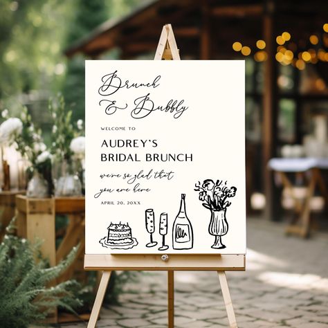 Whimsical Brunch, Drawn Food, Brunch And Bubbly, Food Drawing, Welcome Signs, Bridal Showers, Editable Template, Welcome Sign, Free Online