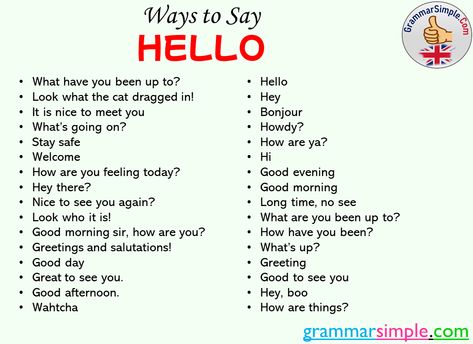 Say Hi In Different Ways, Say Hello In Different Languages, Ways To Say Hello In English, Ways To Say How Are You In English, English Language Learning Activities, How To Say Hello, Ways To Say Hello, Other Ways To Say, Short Words