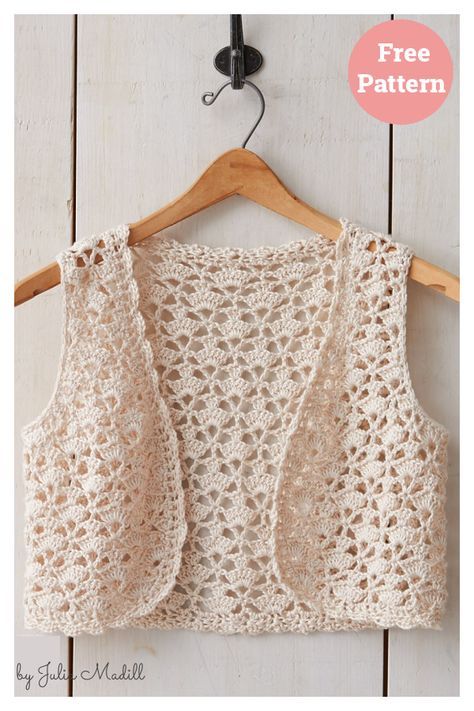 Seashell Vest Free Crochet Pattern Seashell Crochet, Bolero Haken, Crochet Vest Pattern Free, Crochet Bolero Pattern, Vest Pattern Free, Gilet Crochet, Crochet Vest Pattern, Crochet Bolero, Haken Baby