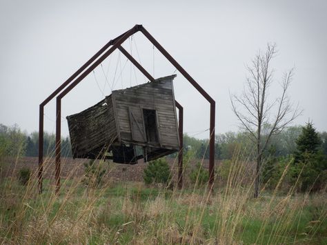 Hanging Architecture, Flying Architecture, Franconia Sculpture Park, Flying House, Hanging House, Modern Tiny House, Architectural Sketch, Sculpture Park, House Art