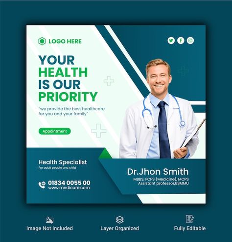 Vector vector healthcare consultant bann... | Premium Vector #Freepik #vector #health-post #health-social-media #medical-post #hospital-post Hospital Social Media Post, Medical Social Media Design, Healthcare Consultant, Medical Social Media Post, Medical Post, Health Social Media, Medical Brochure, Medical Health Care, Health Post