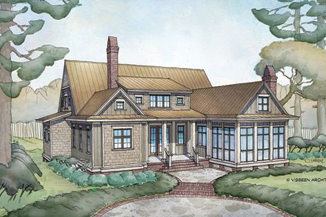 Plan #928-10 - Houseplans.com Nantucket House Plans, Lake House Plans Open Floor, Low Country House Plans, Low Country House, Low Country Homes, Nantucket House, Design Of House, Blueprint Pictures, Craftsman Bungalow