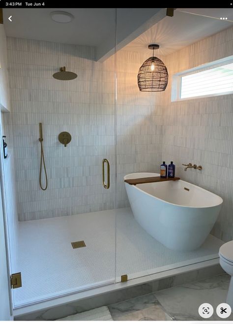 Tub Centered In Bathroom, Large Bathroom Renovations, Tube In Shower Ideas, Shower And Bathtub Together, Bathroom Shower With Tub Inside, Nice Master Bathrooms, Bath And Shower Together, Walk Thru Shower Behind Tub, Bathtubs In Showers