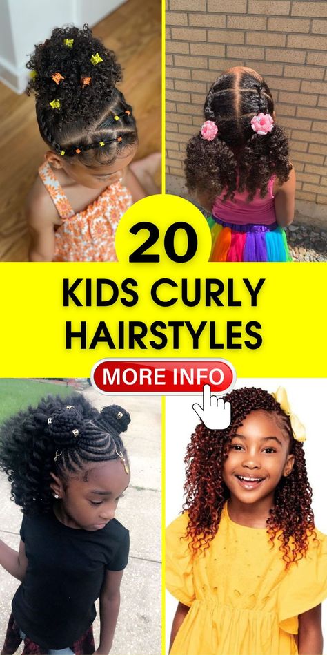 Discover the charm of kids curly hairstyles, perfect for black hair. Our collection includes everything from natural curls to stylish braids and ponytails. Whether it's for a school event or a special party, these hairstyles are not only beautiful but also offer easy protective styles for natural hair. Curly Hairstyles Kids, Twist Out Styles, Mixed Girl Hairstyles, Childrens Hairstyles, Kids Curly Hairstyles, Hairstyles 2024, Chic Kids, Hairstyles Kids, Cute Curly Hairstyles