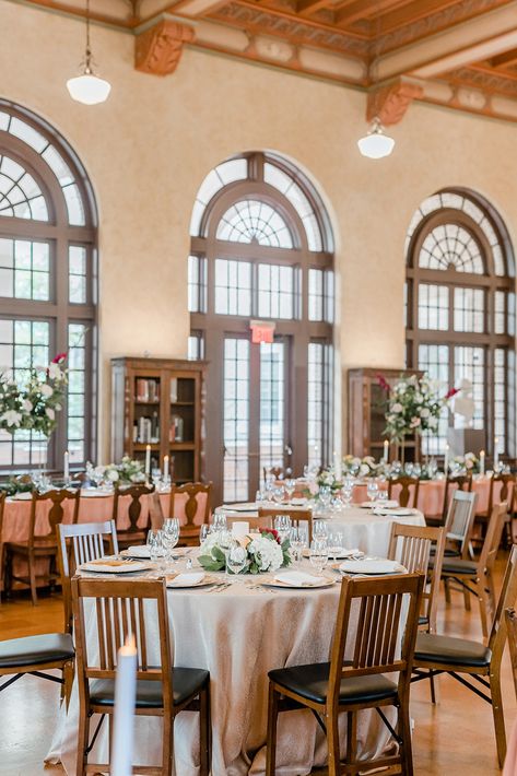 A blush pink, sage and gold detailed wedding reception at the historic Julia Ideson Library in the heart of Downtown Houston. | Photo: Amy Maddox Photography | Venue: Julia Ideson Library | #weddingsinhouston #realwedding #houstonwedding #weddingreception #houstonweddingvenues #weddingreceptiondecor #uniqueweddingvenues #weddinginspo #weddingideas #springwedding #floralcenterpieces Julia Ideson Library Wedding, Julia Ideson Library, Candles Romantic, Wedding Venue Houston, Library Wedding, Flower Walls, Downtown Houston, Historic Wedding, Wedding 2025