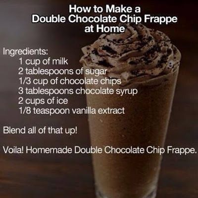 Double Chocolate Chip Frappe, Chocolate Chip Frappe, Resep Starbuck, Starbucks Chocolate, Frappe Recipe, Frappuccino Recipe, No Coffee, Starbucks Drinks Recipes, Milkshake Recipes