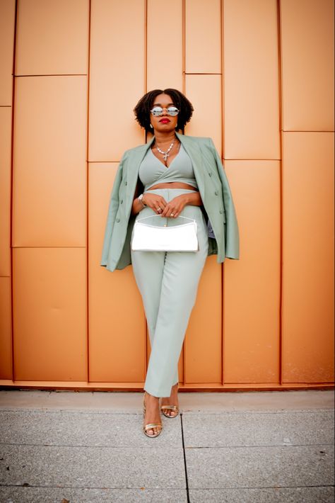 Sage Green Styled for Monochromatic Look #fashioninfluencer #styleinfluencer #fashion Sage Green Work Outfit, Sage Green Outfit Ideas, Sage Green Outfits, Sage Outfits, Sage Green Outfit, Green Blazer Outfit, Green Outfit Ideas, Studio Workspace, Photoshoot Moodboard