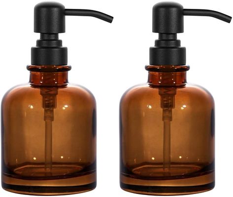 AmazonSmile: 2 PCS Thick Amber Glass Jar Soap Dispenser with Matte Black Stainless Steel Pump, 12ounce Boston Round Bottles Dispenser with Rustproof Pump for Essential Oil (Matte Black) : Home & Kitchen Soap Dispenser Wall, Glass Soap Dispenser, Glass Dispenser, Automatic Soap Dispenser, Dish Soap Dispenser, Amber Glass Jars, Hand Soap Dispenser, Clear Jars, Soap Dispensers