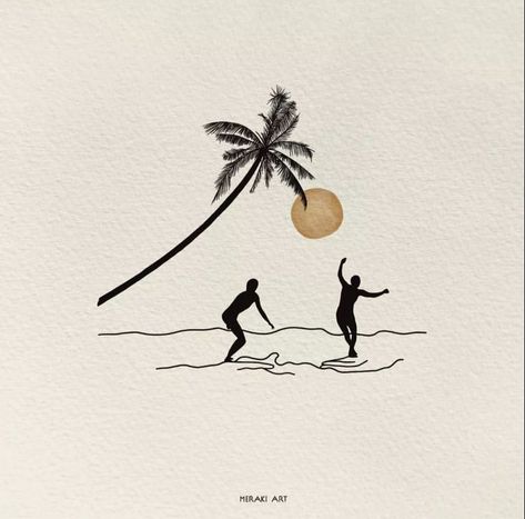 Minimalist Surf Tattoo, Surf Line Art, Surfing Doodle, Surf Tattoo Ideas, Surf Sketch, Surfer Drawing, Surfboard Tattoo, Surfing Tattoo, Surfer Illustration