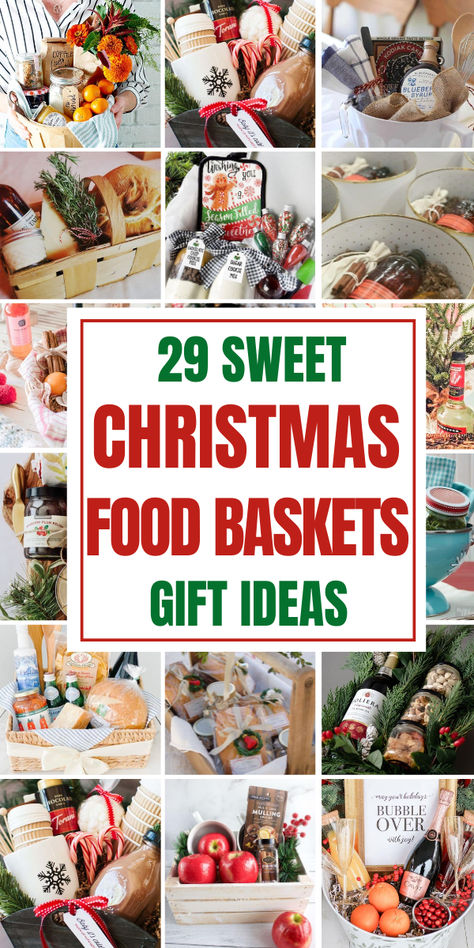 Spread holiday cheer with Food Christmas Gift Basket Ideas! 🎁✨ Fill baskets with festive treats like cookies, chocolates, and homemade jams for a personal touch. Add seasonal goodies like spiced nuts or cocoa kits to make it extra special! 🍪❄️ #ChristmasGiftBasket #HolidayTreats #FestiveGifts Bread Basket Gift Ideas Holidays, Food Basket Ideas Meals, Kitchen Gift Baskets Ideas, Snack Basket Ideas Gift, Food Basket Gift Ideas, Snack Gift Basket Ideas, Baked Goods Basket, Pizza Gift Basket, Food Basket Ideas