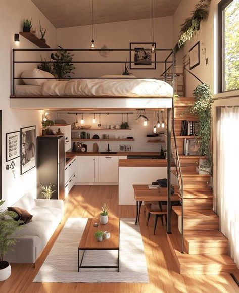 Tiny House California, House California, Loft Style Bedroom, Mini Loft, Tiny House Loft, Tiny House Layout, Tiny House Inspiration, House Floor Design, Sims House Plans