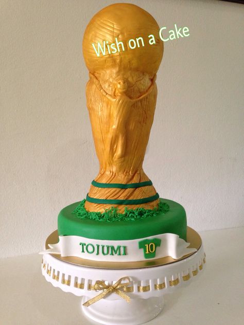 Soccer World Cup Trophy Cake  www.facebook.com/wishonacake World Cup Trophy Cake, Trophy Cake, Soccer World Cup, World Cup Trophy, Birthday Cup, Soccer World, 10th Birthday, Fifa World Cup, Fifa