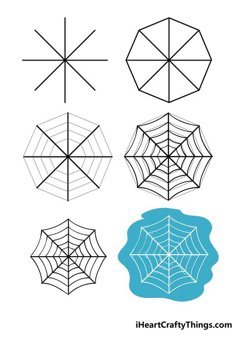 Spider Web Drawing Tutorial, Spiders Web Drawing, How To Draw Webs, Easy Spiderweb Drawing, How To Draw A Web, How To Draw Spider Web, Spider Web Drawing Easy, Drawing Spider Webs, How To Draw A Spider Web