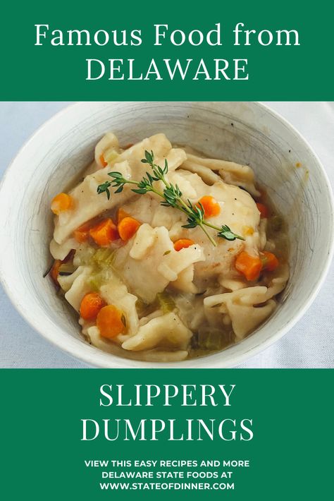 The first state in our nation, Delaware, is rich in agriculture! As such it brings us some really delicious dishes, like these slippery dumplings. Get the recipe for this and other food from Delaware! #dumplings #delaware #UShistory #kidsinthekitchen Slippery Dumplings, Delaware Food, Wallpaper Plants, Sticky Buns Recipes, Plants Wallpaper, Vintage Stand, Famous Food, Wallpaper Light, Old Kitchen Cabinets