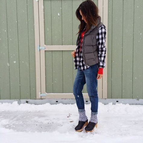 winter outfit snow outfit plaid outfit casual aldo shoes clog outfit boyfriend jeans Winter Clogs Outfit, How To Wear Clogs With Jeans, How To Wear Clogs Outfits, Clogs Outfit Winter, How To Style Clogs, How To Wear Clogs, Outfits With Clogs, Winter Clogs, Clogs Outfits