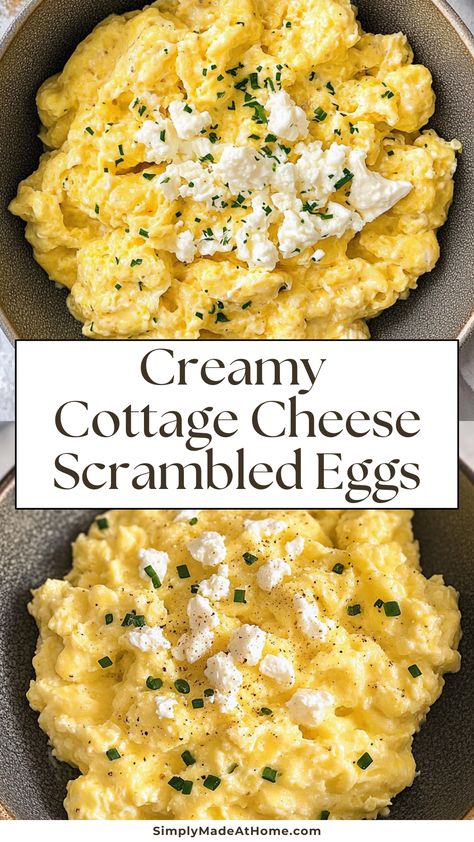 Start your mornings right with these Creamy Cottage Cheese Scrambled Eggs! Packed with protein and flavor, this easy recipe combines fluffy eggs and rich cottage cheese for a delicious twist on a breakfast classic. Perfect for busy days or brunch gatherings. Save this recipe to make a nutritious and tasty meal any day! Ham And Cheese Scrambled Eggs, What To Put In Scrambled Eggs, Creamiest Scrambled Eggs, Tortilla With Eggs And Cottage Cheese, Healthy Dinner Recipes Cottage Cheese, Breakfast Ideas Healthy Make Ahead High Protein Cottage Cheese, Frozen Scrambled Eggs, Cottage Cheese Egg Sandwich, Recipes W Cottage Cheese