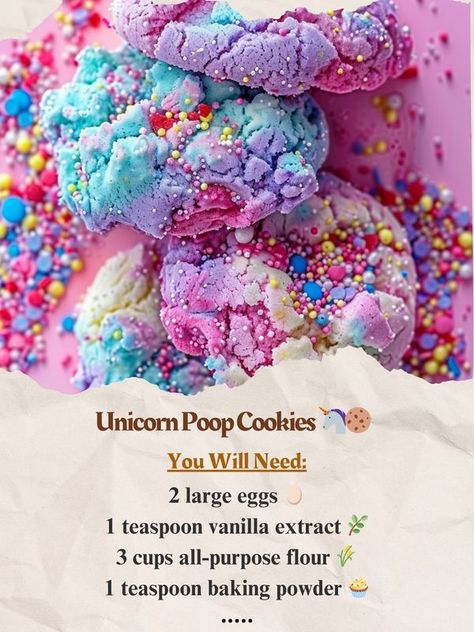 Grandma’s Easy Recipes | Unicorn Poop Cookies 🦄🍪 | Facebook Unicorn Poop Cookies Recipe, Marble Bundt Cake Recipe, Unicorn Poop Cookies, Purple Food Coloring, Purple Food, Unicorn Poop, Unicorn Cookies, Candy Sprinkles, Edible Glitter