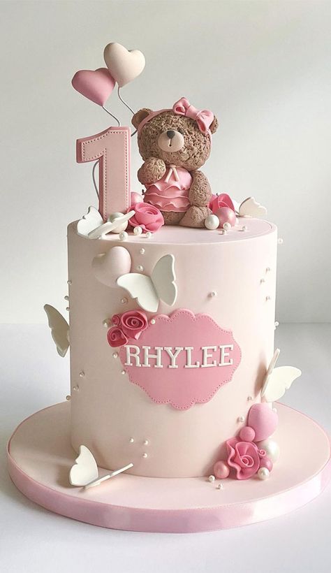 1 St Birthday Cake Girl Year Old Ideas, Cake Designs For First Birthday, Teddy Bear 1st Birthday Boy Cake Ideas, Baby Girl First Birthday Cake Ideas, First Birthday Butterfly Cake, Birthday Cake First Year Girl, 1st Bday Cake Girl, First Birthday Girl Cake Ideas, Baby’s First Birthday Cake