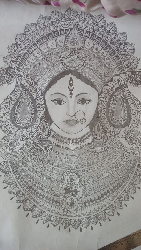 Mataji Sketch, Durga Maa Sketch Pencil, Maa Durga Drawing Sketch, Durga Maa Sketch, Durga Maa Drawing, Gods Drawing, Maa Drawing, Pencil Sketches Of Faces, Durga Drawing