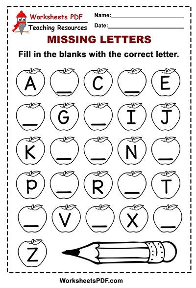 Free Printable Apple Alphabet – Missing Letters Free Preschool Worksheets Pdf, Letter Worksheets Kindergarten, Apple Alphabet, Letters Worksheets, Alphabet Letter Worksheets, Back To School Worksheets, Letter Worksheets For Preschool, Printable Alphabet Worksheets, Missing Letters