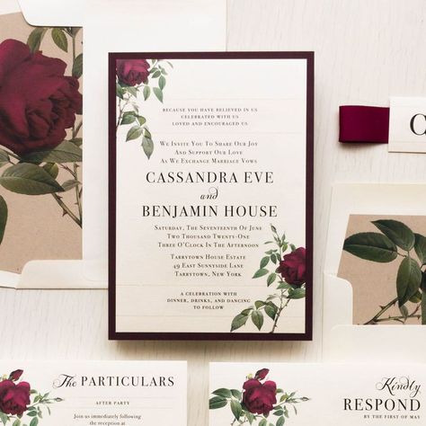 Wedding Invitations Burgundy, How To Dress For A Wedding, Burgundy Wedding Invitations, Large Envelope, Wedding Invitation Samples, Marriage Vows, Wedding Info, Burgundy Floral, Burgundy Wedding