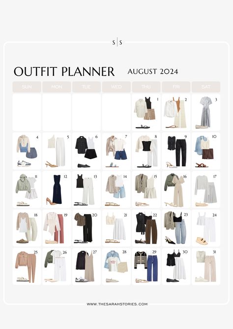 Feeling uninspired? Spark your style with 31 daily outfit ideas in our August 2024 planner. Fuel your fashion creativity and embrace transitional layers as we move from Summer to Fall! Outfits September 2024, August 2024 Fashion Trends, Late Summer Fashion 2024, August 2024 Outfits, August Fashion 2024, August Outfits 2024, August Work Outfits, Summer To Fall Transition Outfits 2024, Fall Transition Outfits 2024