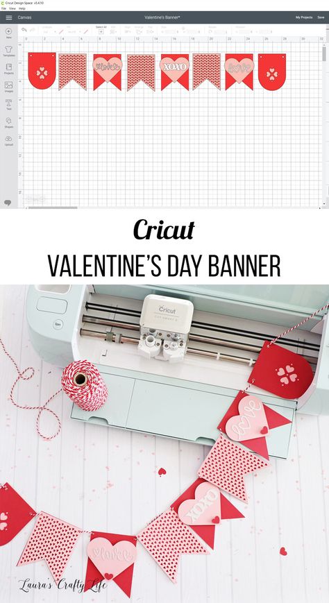 Cricut Valentine’s Day banner Valentine's Cricut Projects, Cricut Valentine Ideas, Cricut Valentines Projects, Cricut Banner, Diy Valentine's Day Decorations, Valentine Banner, Projets Cricut, Diy Valentines Decorations, Valentine Projects