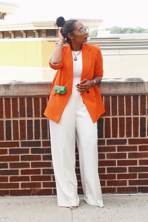 Double Breasted Lapel Neck Blazer curated on LTK Checkered Blazer Outfit, Orange Blazer Outfits, Checkered Blazer, Orange Blazer, Blazer Outfit, Orange Crush, Blazer Outfits, Business Casual, Double Breasted