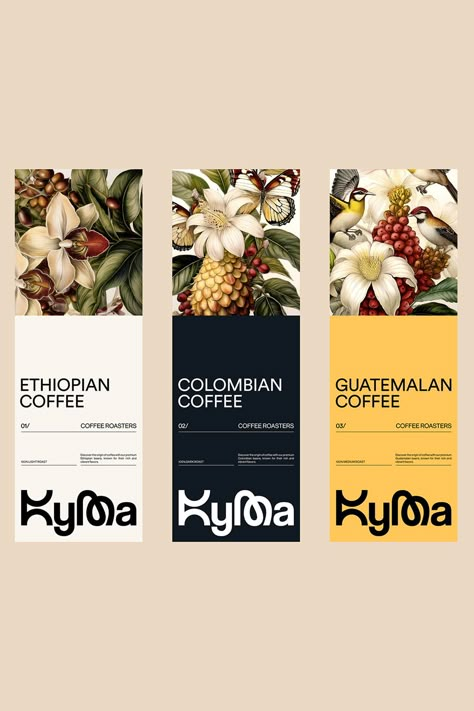 Step into the colorful world of KYMA Coffee Roasters, meticulously designed by Xavier Esclusa Trias. This stunning brand identity captures the essence of exotic coffee origins through vivid, botanical illustrations and sleek, contemporary packaging.  🌺☕ - Fivestar Branding Agency Is A Design and Branding Agency. This Work Belongs to The Accredited Artist and Is Curated For Inspiration Only
 #BrandIdentity #CoffeeBranding #CoffeePackaging #PackagingDesign #InnovativeBranding #Typography Flat Design Packaging, Arabic Coffee Branding, Premium Coffee Packaging, Coffee Brand Identity, Coffee Design Packaging, Boutique Coffee Shop, Coffee Brand Design, Organic Branding Design, Arabic Illustration