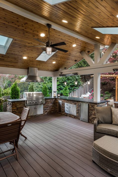 Transitional Patio, Outdoor Kitchen And Dining, Backyard Deck Ideas, Covered Patio Design, Outdoor Living Space Design, Outdoor Covered Patio, Outdoor Kitchen Plans, Patio Deck Designs, Deck Designs Backyard