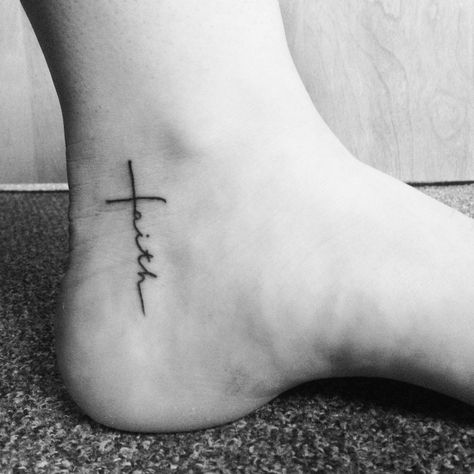 Font and location Cross On Ankle, Ankle Tattoo Cross, Inner Ankle Tattoos, Small Cross Tattoos, Small Foot Tattoos, Dragons Tattoo, Cross Tattoos For Women, Ankle Tattoos For Women, Cross Tattoos