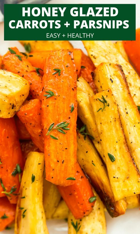 Glazed Carrots And Parsnips, Carrot And Parsnip Recipe, Honey Parsnips, Carrots And Parsnips, Roasted Carrots And Parsnips, Parsnip Recipes, Glazed Vegetables, Honey Carrots, Honey Glazed Carrots