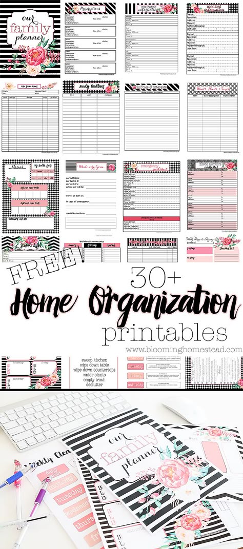 Beautiful floral home organizational printables you can download for free! 30+ printables to keep your home and life organized. Plus they are so pretty! Home Organization Printables, Printable Organization, Budgeting Printables, Planer Organisation, Home Organization Binders, Household Notebook, Organizational Printables, Binder Ideas, Printable Forms