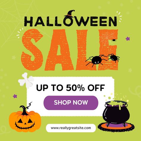 Green and Orange Playful Illustrated Halloween Sale Promotion Instagram Post / promotion, sale, discount, spooky, halloween, trick or treat, illustrated, shopping, shop, halloween sale/ #canva #canvatemplate #freetemplate #canvafree Halloween Promotion, Halloween Promotions, Halloween Beauty, Banner Advertising, Soft Nails, Sale Promotion, Halloween Sale, Med Spa, Email Design