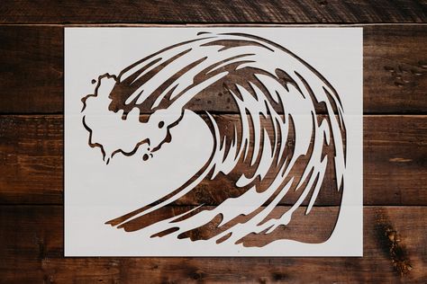 Wave  Stencil We use 10 mil Mylar which is high quality, flexible but very durable. These Wave  Stencils are reusable and great for so many different crafts or business uses. If you paint on the stencil we suggest cleaning off when done. If you need a different size that is not listed just message us. We make them ourselves and can make any custom size. All sizing is based off the physical stencil not the text or image. We provide a border around the text or image to tape or clamp. If you have a Beach Stencils, Leaf Wall Stencil, Nautical Stencils, Wave Stencil, Cool Stencils, Mural Stencil, Stencil Wall, Stencil Decor, Nautical Crafts