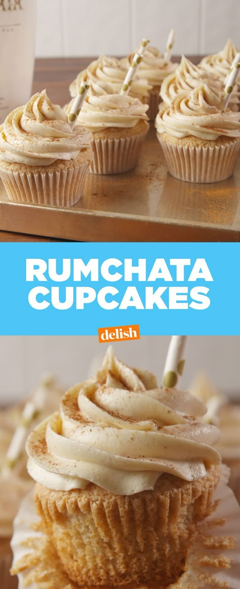 RumChata Cupcakes Are Your New Boozy Cupcake ObsessionDelish Rumchata Cupcakes, Boozy Cupcakes, Savory Cakes, Boozy Desserts, Cupcake Flavors, Köstliche Desserts, Savoury Cake, Sweets Treats, Cupcake Recipes