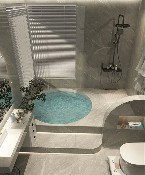 Korean Bathroom Ideas, Round Jacuzzi, Korean Bathroom, Baño Aesthetic, Mini Bathroom Ideas, Beautiful Small Bathroom Designs, Elegant Bathroom Design, Bathroom Design Ideas, Bathroom Design Decor