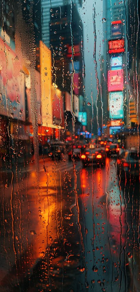 urban vibe Raining Iphone Wallpaper, Rainy Window Wallpaper, Rainy Day Wallpaper Iphone, Rainy Night Wallpaper, Urban City Aesthetic, Rain In Nyc, Rainy Wallpaper, Rainy Window, City Life Photography