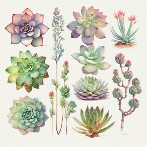 Watercolor Succulents Easy, Watercolour Succulents, Succulent Drawing, Succulents Watercolor, Succulent Watercolor, Succulents Illustration, Plant Drawings, Succulents Drawing, Drawing Details