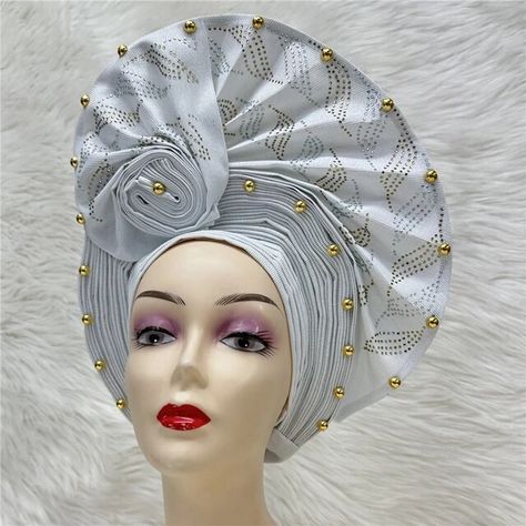 latest aso oke auto gele headtie Already Handmade African Cap Nigerian Wedding Gele Women Braid Turbans Ladies head Wraps 7L0981 - AliExpress Headpiece Accessories, Aso Oke, Head Gear, Hair Bonnet, Handmade African, Flower Headpiece, Design Dresses, Fabric Flowers Diy, Nigerian Wedding